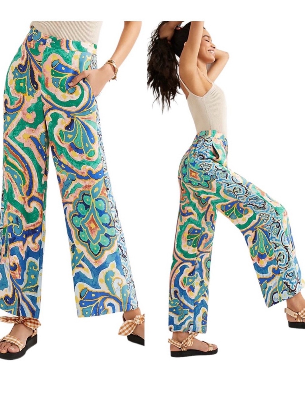 Anthropologie x Maeve Rhiannon Colorful Print Cropped Flare Palazzo Pants | Sz 2